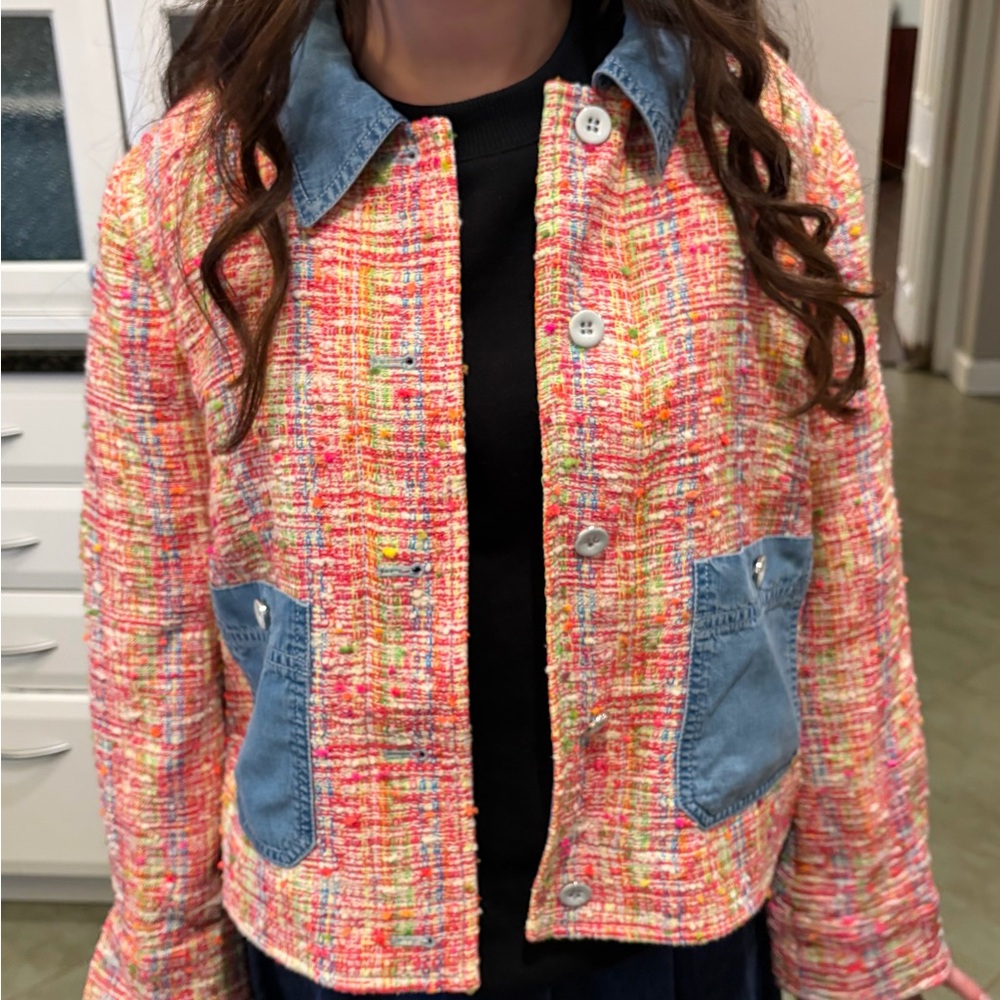 Marc Cain Colorful Tweed Jacket with Denim Details